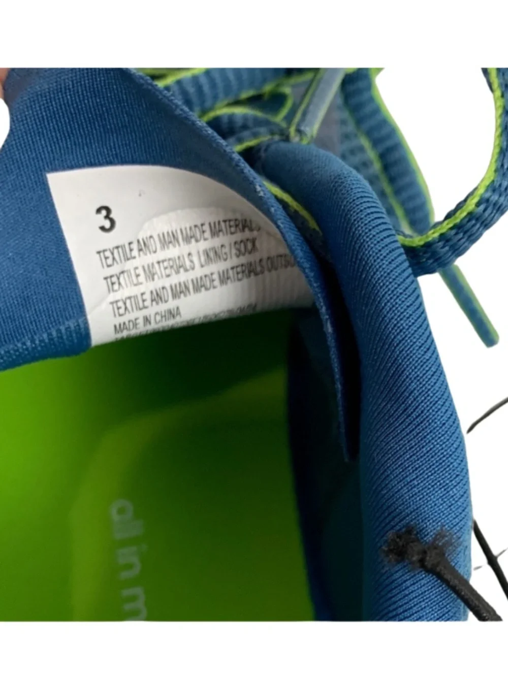 All in Motion Blue and Neon Green Sneakers Kids Size 3 Sporty Colorful